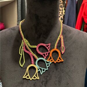 Natasha Tulip Flowers Rhinestone Statement Necklace New